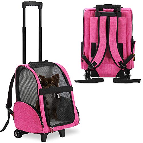 KOPEKS Deluxe-Rucksack/Reisetasche für Haustiere mit Doppelrollen, Medium, Rose von KOPEKS