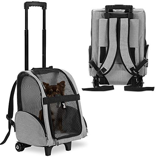KOPEKS Deluxe-Rucksack/Reisetasche für Haustiere mit Doppelrollen, Medium, grau von KOPEKS