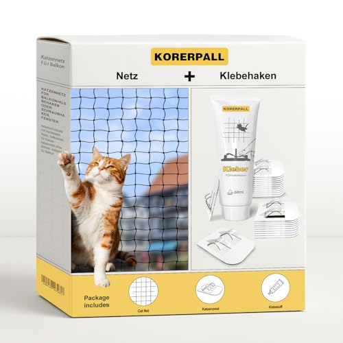 KORERPALL Katzennetz für Balkon+klebehaken oder Schraubhaken, Fenster katzenschutznetz mit hochfestem Nylon, balkonnetz für Katzen katzennetz ohne Bohren, katzennetz für Balkon (8x3m,Netz+Klebehaken) KORERPALL Katzennetz für Balkon+klebehaken oder Schraubhaken, Fenster katzenschutznetz mit hochfestem Nylon, balkonnetz für Katzen katzennetz ohne Bohren, katzennetz für Balkon (8x3m,Netz+Klebehaken) von KORERPALL