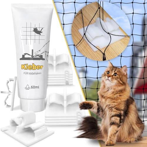 KORERPALL Klebehaken Katzennetz, 2 Funktionen: Beidseitig Sperren + Hang, 50 Adhesive Hooks + Glue, Katzennetz für Balkon, Katzennetz, Katzennetz für Balkon Ohne Bohren, Balkon Klebehaken Wetterfest von KORERPALL