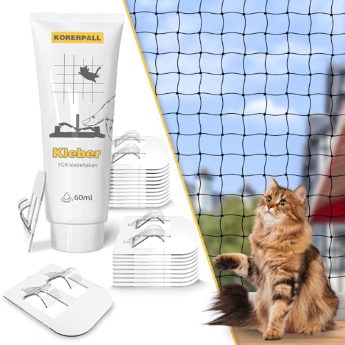 KORERPALL klebehaken katzennetz, klebehaken katzennetz für Balkon 50 klebehaken + Kleber, katzennetz für Balkon ohne Bohren (50 klebehaken+ Kleber - t,50 klebehaken+ Kleber - t) von KORERPALL