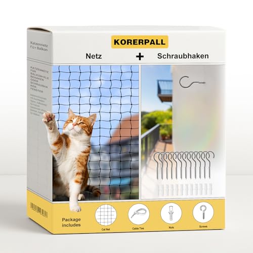 Katzennetz für Balkon+klebehaken oder Schraubhaken, Fenster katzenschutznetz mit hochfestem Nylon, balkonnetz für Katzen katzennetz ohne Bohren, katzennetz für Balkon (10x3m,Netz+Schraubhaken) von KORERPALL