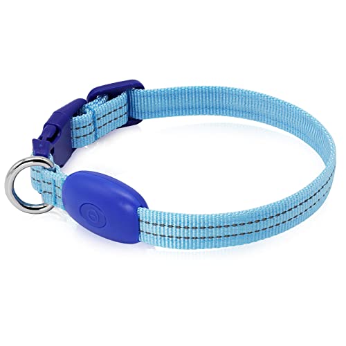 KOSKILL Leuchthalsband Hund Wiederaufladbare USB LED Hundehalsband Wasserdichtes Leuchtendes Hunde Halsband Einstellbare Super Helle für Kleine Hunde (Blau, S) von KOSKILL