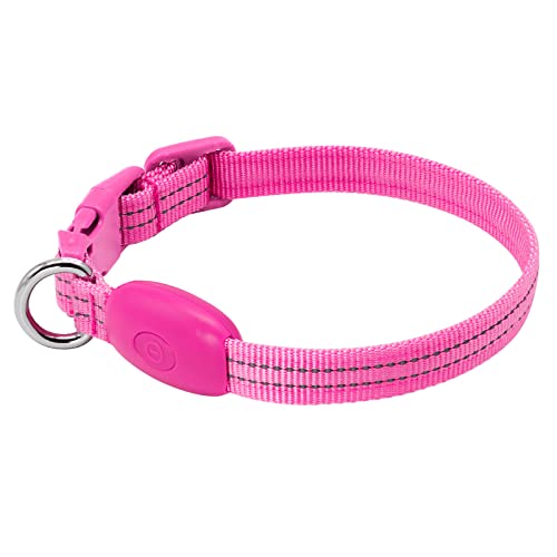 KOSKILL Leuchthalsband Hund Wiederaufladbare USB LED Hundehalsband Wasserdichtes Leuchtendes Hunde Halsband Einstellbare Super Helle für Kleine Hunde (Pink, S) von KOSKILL