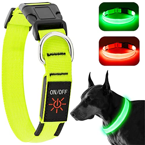KOSKILL Leuchthalsband Hund Wiederaufladbare USB LED Hundehalsband Wasserdichtes Leuchtendes Hunde Halsband Einstellbare Super Helle für Mittlere Große Hunde (Grün, L) von KOSKILL