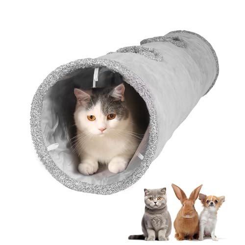 KOMUSMO Katzentunnel für Indoor-Katzen, faltbares Versteckspielzeug, Katzenrohr für Kaninchen, Kätzchen, Frettchen, Welpen, graues Wildleder, Haustiertunnel mit zwei Gucklöchern und einem Blasenball KOMUSMO Katzentunnel für Indoor-Katzen, faltbares Versteckspielzeug, Katzenrohr für Kaninchen, Kätzchen, Frettchen, Welpen, graues Wildleder, Haustiertunnel mit zwei Gucklöchern und einem Blasenball von KOSMUSMO