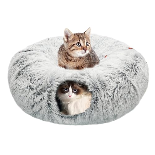KOMUSMO Katzentunnelbett mit zentraler Matte und hängendem Ballspielzeug, große Katzenhöhle, Donut für Indoor-Katzen, weicher Plüsch, flauschig, Peekaboo-Katzenbett, Höhle, Spielplatz, KOMUSMO Katzentunnelbett mit zentraler Matte und hängendem Ballspielzeug, große Katzenhöhle, Donut für Indoor-Katzen, weicher Plüsch, flauschig, Peekaboo-Katzenbett, Höhle, Spielplatz, von KOSMUSMO