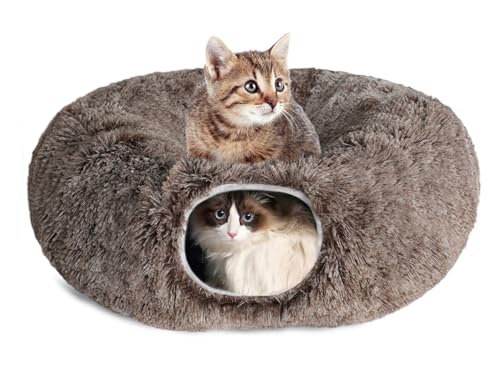 KOMUSMO Katzentunnelbett mit zentraler Matte und hängendem Ballspielzeug, multifunktionales großes Katzenbett Höhle Donut für Indoor-Katzen, weicher Plüsch, flauschig, zusammenklappbar, Peekaboo-Höhle KOMUSMO Katzentunnelbett mit zentraler Matte und hängendem Ballspielzeug, multifunktionales großes Katzenbett Höhle Donut für Indoor-Katzen, weicher Plüsch, flauschig, zusammenklappbar, Peekaboo-Höhle von KOSMUSMO