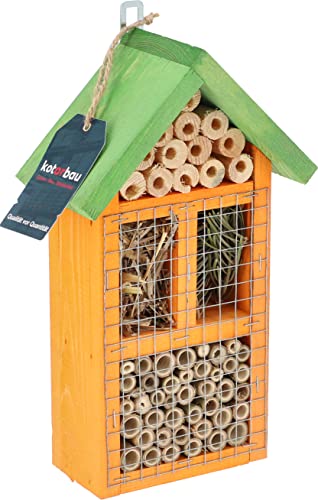 KOTARBAU® Holz Insektenhotel mit Hängefunktion Hervorragend für den Garten Umweltfreundlich Für Bienen Florfliegen Marienkäfer Schmetterlinge Orange von KOTARBAU