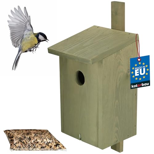 KOTARBAU® Holz Grau Nistkasten für Vögel mit Futter Nisthilfe für Stare und Meisen für den Garten von KOTARBAU