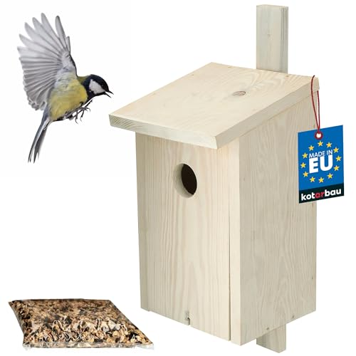 KOTARBAU® Holz Nistkasten für Vögel mit Futter Nisthilfe für Stare und Meisen für den Garten Weiß von KOTARBAU