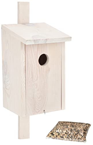 KOTARBAU® Holz Nistkasten für Vögel mit Futter Nisthilfe für Stare und Meisen für den Garten Weiß von KOTARBAU