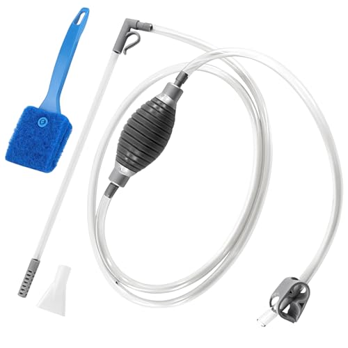 KOUHA Aquarium Reinigungsset Aquarium Sauger Handpumpe Aquarium Wasserwechsel mit Reinigungs-Scheuerschwamm/-Bürste für Aquarium Wasserwechsel und Filter Sandreinigung (grau) von KOUHA