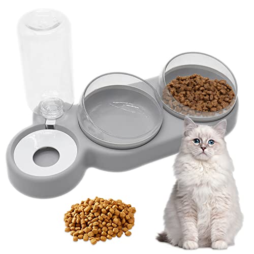 Katzennapf-Set 3 in1 Futterschüssel Katze 15° Neigbar Doppelnapf für Katzen Katzenschüssel mit Automatischem Wasserspender für Kleine und Mittelgroße Hunde und Katzen von KOUHA