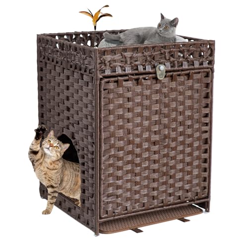 KOUSEI Handgewebtes Rattan-Katzentoiletten-Möbel, verstecktes Haustierhaus für den Innenbereich, mit Tür und Matte, diskreter Waschraumschrank für Wohnzimmer und Schlafzimmer, Braun KOUSEI Handgewebtes Rattan-Katzentoiletten-Möbel, verstecktes Haustierhaus für den Innenbereich, mit Tür und Matte, diskreter Waschraumschrank für Wohnzimmer und Schlafzimmer, Braun von KOUSEI