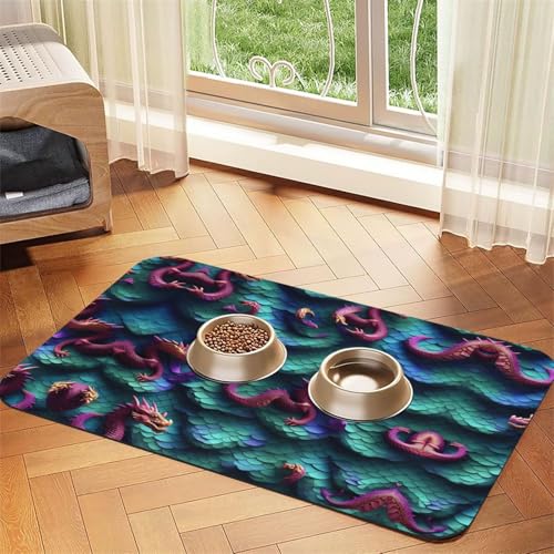 3D Magischer Drachen-Schuppen-Druck, Katzenfuttermatte, Haustier-Futtermatte für Boden, Haustierbedarf, Wassernapf, Matte für Hunde 3D Magischer Drachen-Schuppen-Druck, Katzenfuttermatte, Haustier-Futtermatte für Boden, Haustierbedarf, Wassernapf, Matte für Hunde von KOUUIP