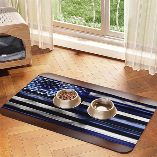 Amerikanische dünne blaue Linien-Flagge, Katzenfuttermatte, Haustier-Futtermatte für Boden, Haustierbedarf, Wassernapf, Matte für Hunde Amerikanische dünne blaue Linien-Flagge, Katzenfuttermatte, Haustier-Futtermatte für Boden, Haustierbedarf, Wassernapf, Matte für Hunde von KOUUIP