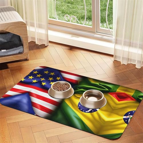 Amerikanische und brasilianische Flaggen, Katzenfuttermatte, Haustier-Futtermatte für Boden, Haustierbedarf, Wassernapf, Matte für Hunde Amerikanische und brasilianische Flaggen, Katzenfuttermatte, Haustier-Futtermatte für Boden, Haustierbedarf, Wassernapf, Matte für Hunde von KOUUIP