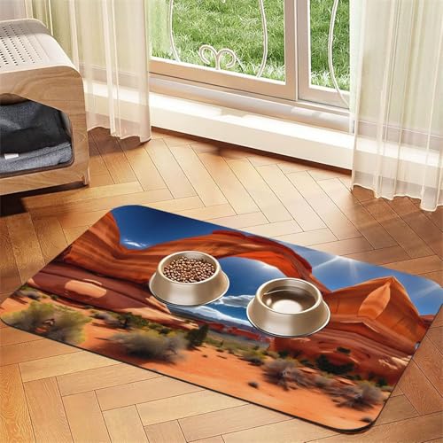 Arches Nationalpark-Standard-Aufdruck, Katzenfuttermatte, Haustier-Futtermatte für Boden, Haustierbedarf, Wassernapf-Matte, Hundezubehör Arches Nationalpark-Standard-Aufdruck, Katzenfuttermatte, Haustier-Futtermatte für Boden, Haustierbedarf, Wassernapf-Matte, Hundezubehör von KOUUIP