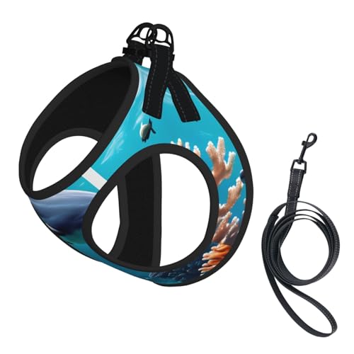 Beautiful Underwater World Hundegeschirr mit Leine, Delfine, Korallenmuster, mit verdickter, gepolsterter Weste, für extra kleine/kleine, mittelgroße Hunde Beautiful Underwater World Hundegeschirr mit Leine, Delfine, Korallenmuster, mit verdickter, gepolsterter Weste, für extra kleine/kleine, mittelgroße Hunde von KOUUIP