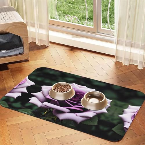 Black Gound Rose Print Katzenfuttermatte für den Boden, Haustierbedarf, Wassernapf-Matte für Hunde, Hunde-Essentials, Schwarz Black Gound Rose Print Katzenfuttermatte für den Boden, Haustierbedarf, Wassernapf-Matte für Hunde, Hunde-Essentials, Schwarz von KOUUIP