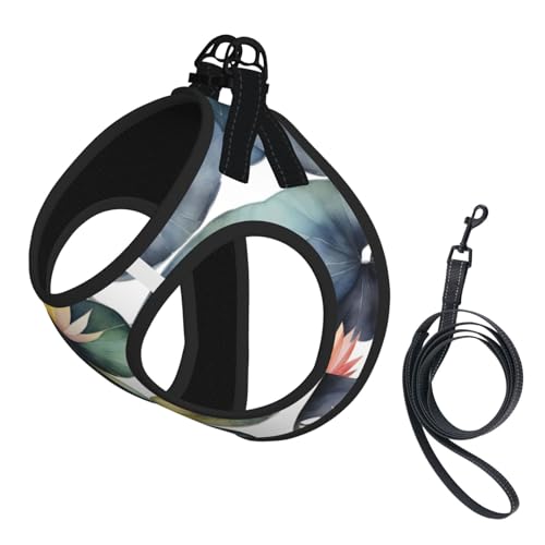 Black Lily Pads Hundegeschirr mit Leine, Set mit verdickter, gepolsterter Weste für extra kleine/kleine, mittelgroße Hunde, 1 Stück Black Lily Pads Hundegeschirr mit Leine, Set mit verdickter, gepolsterter Weste für extra kleine/kleine, mittelgroße Hunde, 1 Stück von KOUUIP