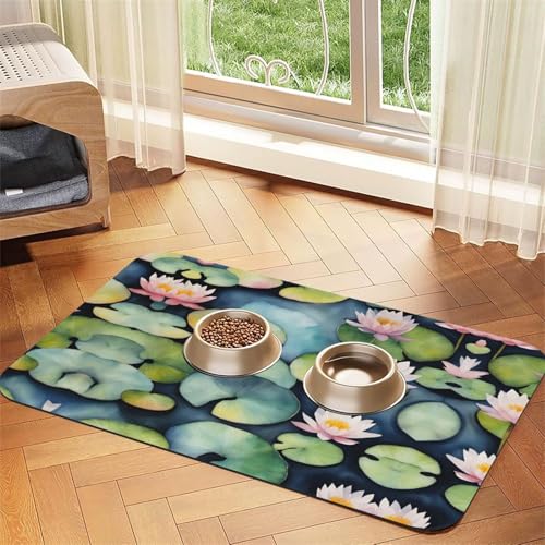 Black Lily Pads Print Katzenfutter Matte Haustier Fütterungsmatte für Boden Haustier Zubehör Hund Wassernapf Matte Hund Essentials Black Lily Pads Print Katzenfutter Matte Haustier Fütterungsmatte für Boden Haustier Zubehör Hund Wassernapf Matte Hund Essentials von KOUUIP