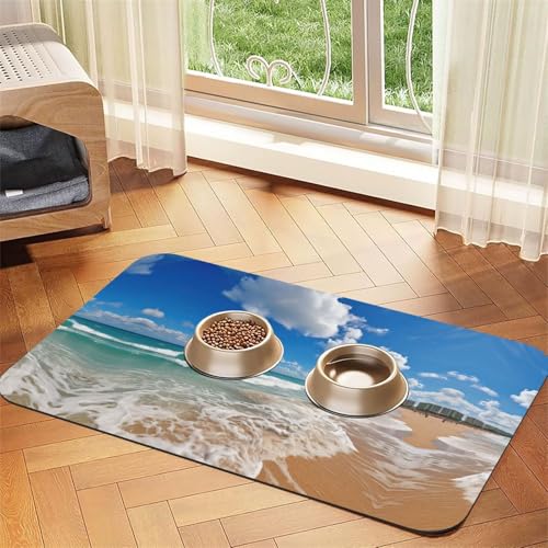 Blue Ocean Print Katzenfuttermatte, Haustier-Futtermatte für Boden, Haustierbedarf, Wassernapf, Matte für Hunde Blue Ocean Print Katzenfuttermatte, Haustier-Futtermatte für Boden, Haustierbedarf, Wassernapf, Matte für Hunde von KOUUIP