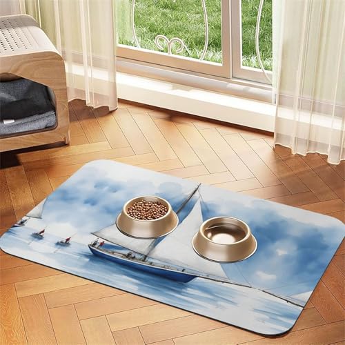 Blue Sailboat 1 Print Katzenfuttermatte Haustier-Futtermatte für Boden Haustierbedarf Hund Wassernapf Matte Hund Essentials Blue Sailboat 1 Print Katzenfuttermatte Haustier-Futtermatte für Boden Haustierbedarf Hund Wassernapf Matte Hund Essentials von KOUUIP