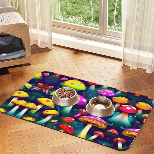 Bright Mushrooms Kunstdruck, Katzenfuttermatte, Haustier-Futtermatte für Boden, Haustierbedarf, Wassernapf, Matte für Hunde Bright Mushrooms Kunstdruck, Katzenfuttermatte, Haustier-Futtermatte für Boden, Haustierbedarf, Wassernapf, Matte für Hunde von KOUUIP