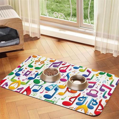 Bunte Katzenfuttermatte mit Musiknoten, 1 Druck, Haustier-Futtermatte für Boden, Haustierbedarf, Wassernapf, Matte für Hunde Bunte Katzenfuttermatte mit Musiknoten, 1 Druck, Haustier-Futtermatte für Boden, Haustierbedarf, Wassernapf, Matte für Hunde von KOUUIP