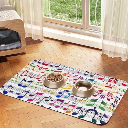 Bunte Katzenfuttermatte mit Musiknoten-Druck, Haustier-Futtermatte für Boden, Haustierbedarf, Wassernapf, Matte für Hunde Bunte Katzenfuttermatte mit Musiknoten-Druck, Haustier-Futtermatte für Boden, Haustierbedarf, Wassernapf, Matte für Hunde von KOUUIP