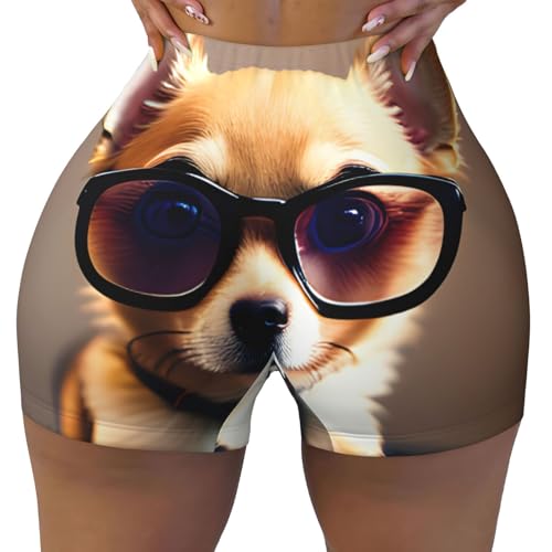 Chihuahua-Hundebrille, 4-Wege-Stretch, Workout-Shorts, Kniebeugenfest, Anti-Scheuern, hohe Taille, Yoga, Freizeitkleidung, Schwarz Chihuahua-Hundebrille, 4-Wege-Stretch, Workout-Shorts, Kniebeugenfest, Anti-Scheuern, hohe Taille, Yoga, Freizeitkleidung, Schwarz von KOUUIP