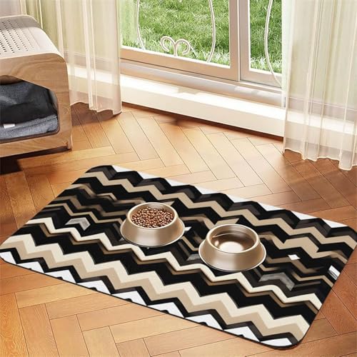 Futtermatte für Katzen, Zickzack-Aufdruck, für Boden, Haustierbedarf, Wassernapf, Matte, Hunde-Essentials, Schwarz / Weiß Futtermatte für Katzen, Zickzack-Aufdruck, für Boden, Haustierbedarf, Wassernapf, Matte, Hunde-Essentials, Schwarz / Weiß von KOUUIP