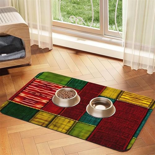 Futtermatte für Katzen im afrikanischen Stil, Patchwork-Design, 1 Druck, Haustier-Futtermatte für Boden, Haustierbedarf, Wassernapf, Matte für Hunde Futtermatte für Katzen im afrikanischen Stil, Patchwork-Design, 1 Druck, Haustier-Futtermatte für Boden, Haustierbedarf, Wassernapf, Matte für Hunde von KOUUIP