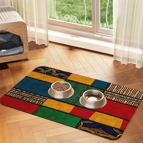 Futtermatte für Katzen im afrikanischen Stil, Patchwork-Druck, Haustier-Futtermatte für Boden, Haustierbedarf, Wassernapf, Matte für Hunde Futtermatte für Katzen im afrikanischen Stil, Patchwork-Druck, Haustier-Futtermatte für Boden, Haustierbedarf, Wassernapf, Matte für Hunde von KOUUIP