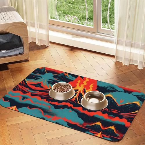 Futternapf-Matte für Katzen, Vulkan-Aufdruck, für Boden, Haustierbedarf, Wassernapf, Matte für Hunde Futternapf-Matte für Katzen, Vulkan-Aufdruck, für Boden, Haustierbedarf, Wassernapf, Matte für Hunde von KOUUIP