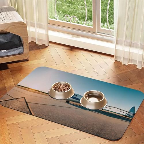 Futternapf-Matte mit Flugzeug-Aufdruck, Haustier-Futtermatte für Boden, Haustierbedarf, Wassernapf-Matte für Hunde von KOUUIP