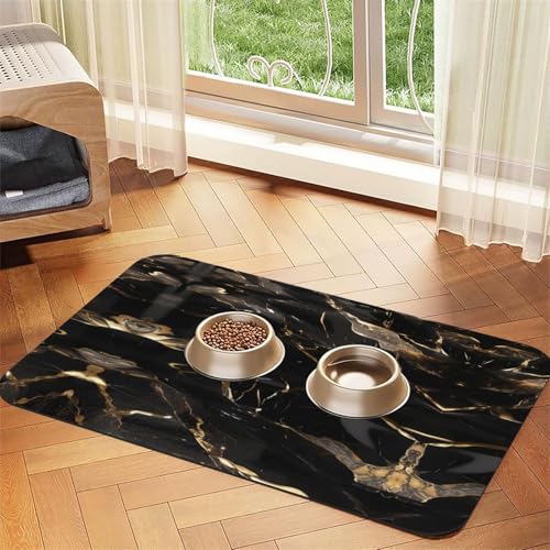Futternapf-Matte mit Marmor-Druck, für den Boden, Haustierbedarf, Wassernapf, Matte für Hunde, Schwarz / Gold Futternapf-Matte mit Marmor-Druck, für den Boden, Haustierbedarf, Wassernapf, Matte für Hunde, Schwarz / Gold von KOUUIP