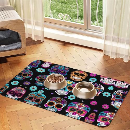 Futternapf-Matte mit Totenkopf-Motiv, Haustier-Futtermatte für Boden, Haustierbedarf, Wassernapf, Matte für Hunde Futternapf-Matte mit Totenkopf-Motiv, Haustier-Futtermatte für Boden, Haustierbedarf, Wassernapf, Matte für Hunde von KOUUIP