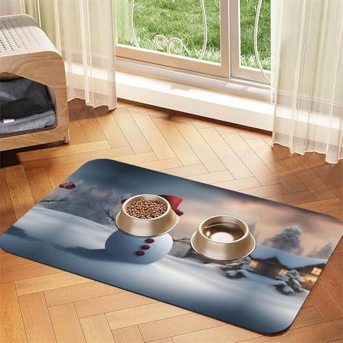 Futternapf-Matte mit Weihnachtsmotiv und Schneemann, 3 Aufdruck, Haustier-Futtermatte für Boden, Haustierbedarf, Wassernapf, Matte für Hunde Futternapf-Matte mit Weihnachtsmotiv und Schneemann, 3 Aufdruck, Haustier-Futtermatte für Boden, Haustierbedarf, Wassernapf, Matte für Hunde von KOUUIP