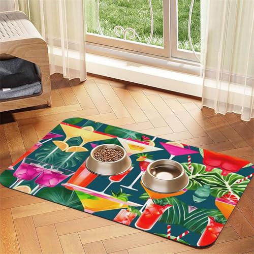 Futternapf-Matte mit tropischem Cocktail-Druck, Haustier-Futtermatte für Boden, Haustierbedarf, Wassernapf-Matte für Hunde von KOUUIP