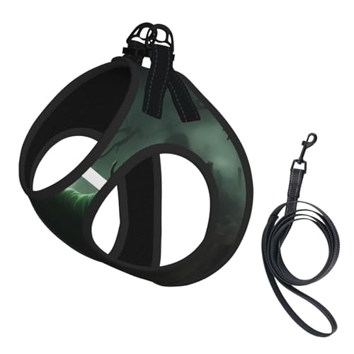 Green Ghost Hundegeschirr mit Leine, Horror-Motiv, Halloween-Kürbis-Druck, mit verdickter, gepolsterter Weste, für extra kleine/kleine, mittelgroße Hunde Green Ghost Hundegeschirr mit Leine, Horror-Motiv, Halloween-Kürbis-Druck, mit verdickter, gepolsterter Weste, für extra kleine/kleine, mittelgroße Hunde von KOUUIP