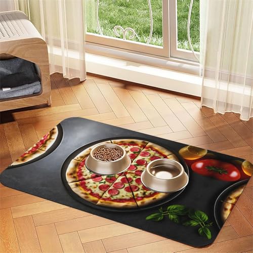 Große Futtermatte für Katzen, Pizza-Druck, für Boden, Haustierbedarf, Wassernapf, Matte für Hunde Große Futtermatte für Katzen, Pizza-Druck, für Boden, Haustierbedarf, Wassernapf, Matte für Hunde von KOUUIP