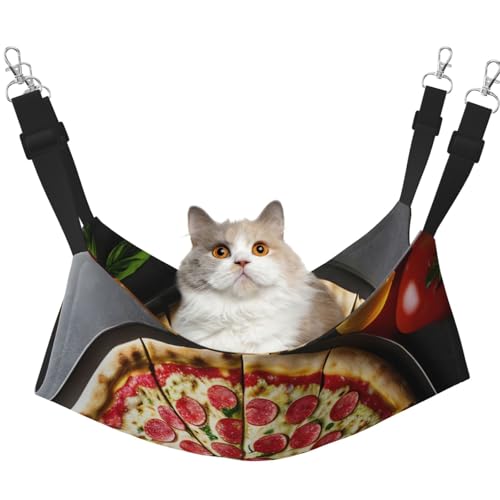 Große Katzen-Hängematte mit Pizza-Druck, zum Aufhängen von Käfigen, Haustier-Hängematte, Bett, verstellbar, weiche Schlafhängematte für Katzen, Frettchen Große Katzen-Hängematte mit Pizza-Druck, zum Aufhängen von Käfigen, Haustier-Hängematte, Bett, verstellbar, weiche Schlafhängematte für Katzen, Frettchen von KOUUIP
