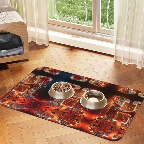 H Print Katzenfuttermatte, Haustier-Futtermatte für Boden, Haustierbedarf, Wassernapf, Matte für Hunde von KOUUIP
