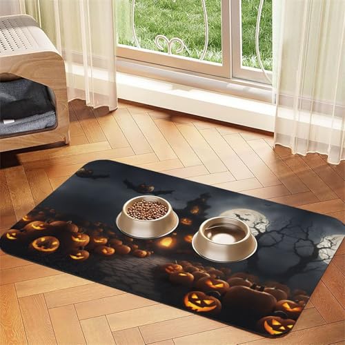 Halloween-Kürbis-Aufdruck, Katzenfuttermatte, Haustier-Futtermatte für Boden, Haustierbedarf, Wassernapf, Matte für Hunde Halloween-Kürbis-Aufdruck, Katzenfuttermatte, Haustier-Futtermatte für Boden, Haustierbedarf, Wassernapf, Matte für Hunde von KOUUIP