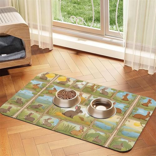 Haustier-Futtermatte mit niedlichem Cartoon-Motiv, Kaninchen-Druck, für Boden, Haustierbedarf, Wassernapf-Matte für Hunde Haustier-Futtermatte mit niedlichem Cartoon-Motiv, Kaninchen-Druck, für Boden, Haustierbedarf, Wassernapf-Matte für Hunde von KOUUIP