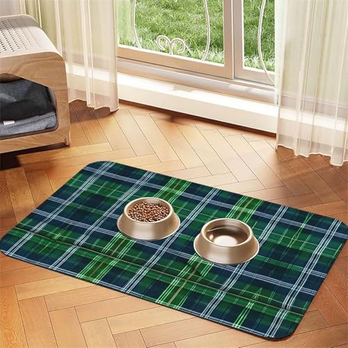 Haustier-Futtermatte mit schottischem Schottenkaro-Druck, für Boden, Haustierbedarf, Wassernapf-Matte, Hunde-Essentials, Blau Haustier-Futtermatte mit schottischem Schottenkaro-Druck, für Boden, Haustierbedarf, Wassernapf-Matte, Hunde-Essentials, Blau von KOUUIP