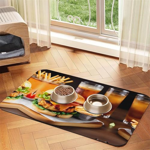 Hühnerbein-Burger-Getränke-Aufdruck, Katzenfuttermatte, Haustier-Futtermatte für Boden, Haustierbedarf, Wassernapf, Matte für Hunde von KOUUIP